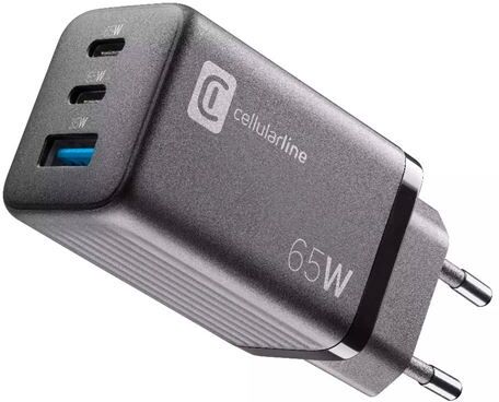 Cellular line Carregador GaN, USB+ USB-C Cellularline Multipower Micro 65W - Preto
