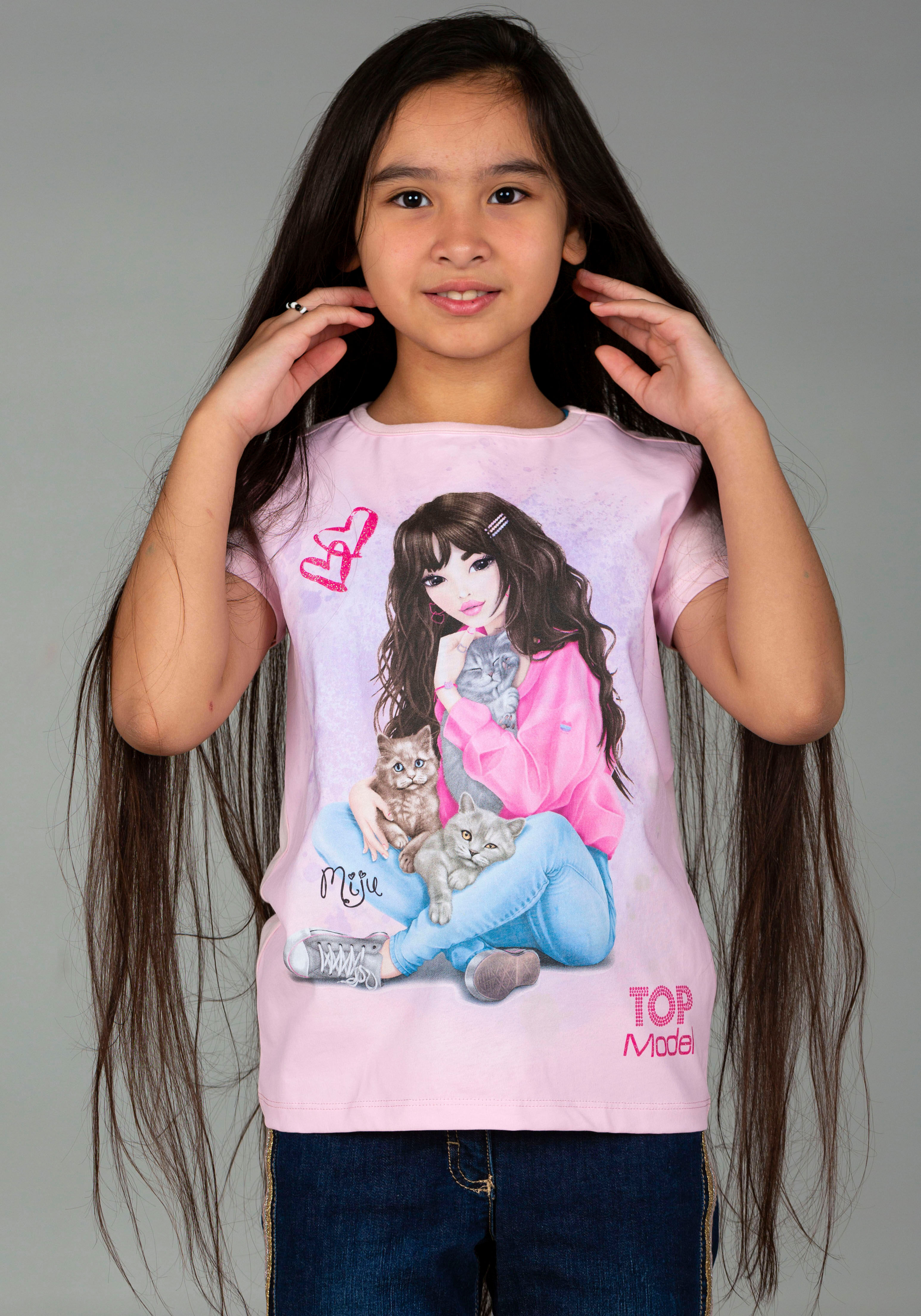 T-Shirt TOPMODEL "TOPModel", Mädchen, Gr. 164, rosa (cherry blossom), Obermaterial: 100% Baumwolle, Basic, regular fit hüftbedeckend, Rundhals, abgesteppte Kante, Shirts T-Shirt, mit romantischem, grossem Frontmotiv cherry blossom 164