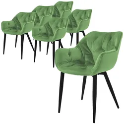 ML-Design – Esszimmerstühle 6er Set Salbei | Samt, gepolstert, Armlehnen, Metallbeine, gesteppte Polsterstühle für Esszimmer & Küche