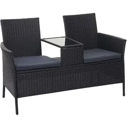 Décoshop26 - Polyrattanbank mit Tisch Gartenstühle 132 cm schwarz dunkelgraues Kissen 04_0001141