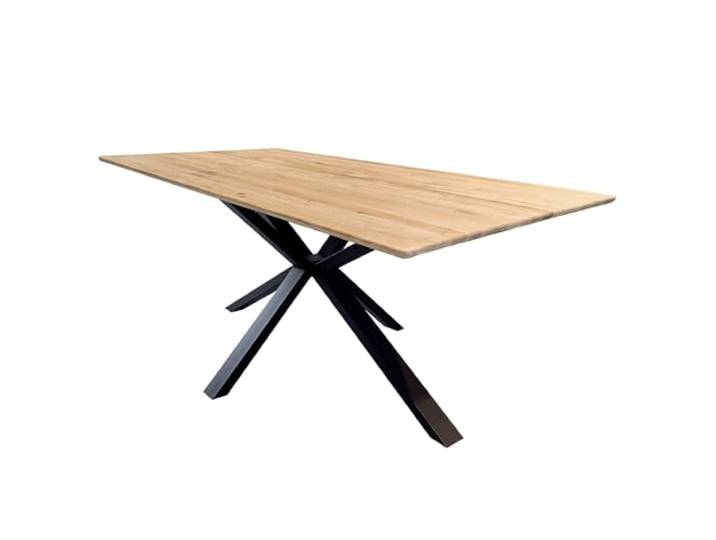 Lomadox Tisch Esstisch 180x90cm mit Abgerundeter Kante, Wildeiche massiv geölt, Metallfußgestell