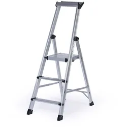 Einseitige Aluminiumtreppe PROFI mit Ablage, 1x3 Stufen, Höhe 0,68 m