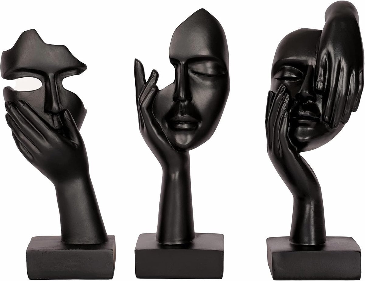 Denker sculptuur set - Abstracte beelden voor woonkamer decoratie - 3 stuks - Zwart