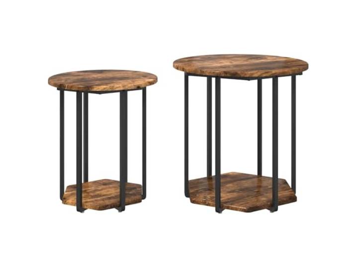 Favemtsl 2er Set Beistelltische mit Ablage 50cm Industrie Braun Praktisches Kaffeetisch-Duo aus Holzwerkstoff und Metall für Wohnzimmer sowie Schlafzimmer mit extra Ablagebrett.