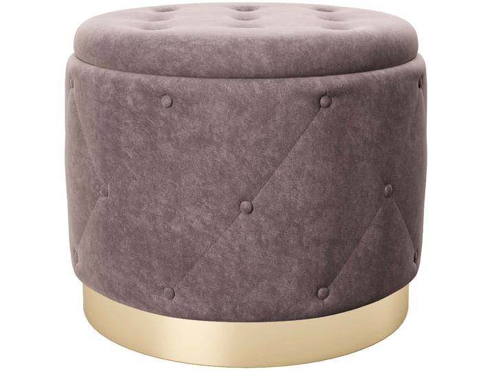 Pouf PLAYBOY LIZ , braun (altrosa samt), B:50cm H:40cm T:50cm, Holzwerkstoff, Metall, Polyester, Poufs, Pouf, Abnehmbarer Deckel, innen Stauraum für Decken, Kissen und Sonstiges