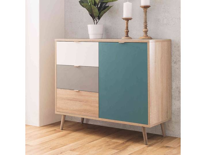 Commode scandinave 3 tiroirs 1 porte multicolore CO7001