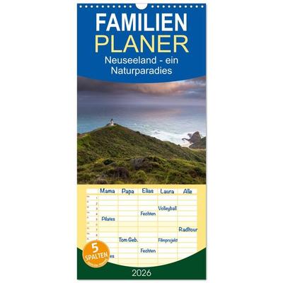 Familienplaner 2026 - Neuseeland - ein Naturparadies mit 5 Spalten (Wandkalender, 21 x 45 cm) CALVENDO