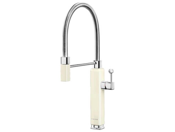 Smeg Küchenarmatur 50'S Style, Creme, Chrom, Metall, 9.4x48.2x26.8 cm, Made in Italy, flexible Anschlussschläuche, Keramikkartusche, schwenkbarer Auslauf 360°, Küchen, Küchenausstattung, Küchenarmaturen
