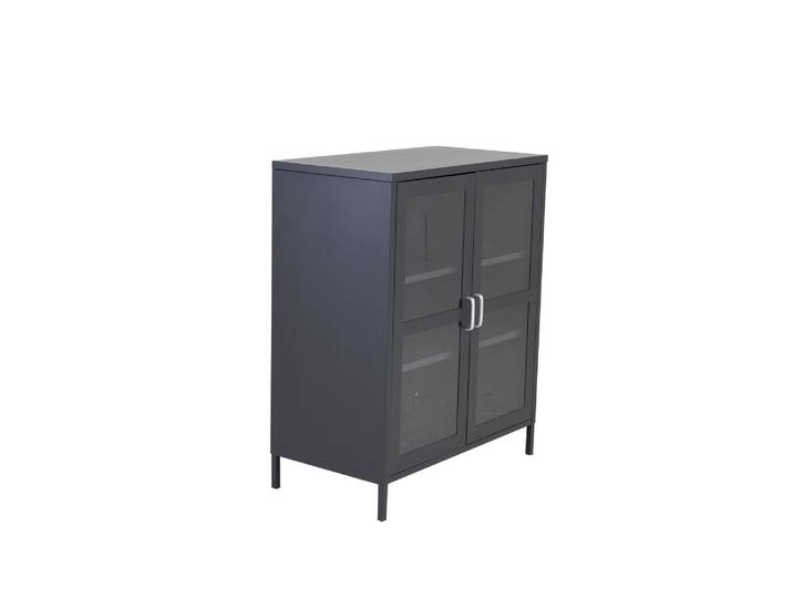 Vitrine VENTURE HOME Acero, Stauraumschrank, 2 Glas-Türen, Höhe 97 cm , grau (schwarz), B:80cm H:97cm T:43cm, Glas, Stahl, Schränke, Vitrine, Pulverbeschichtung, transparent, Silbergriff, modern