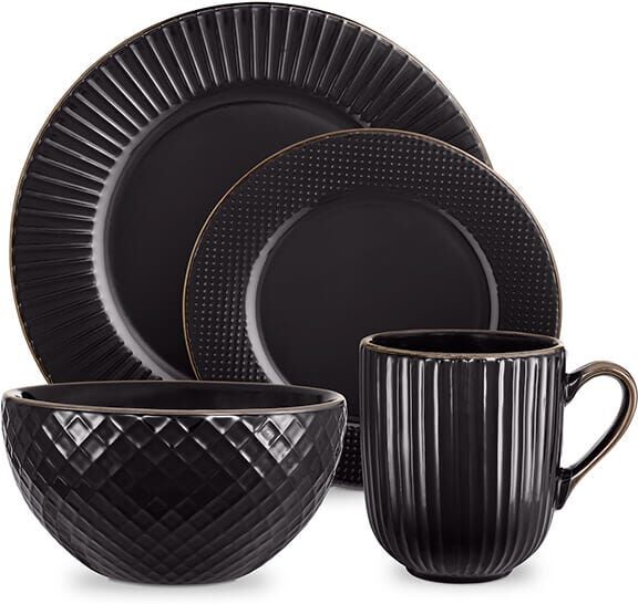 Tower Empire 16 Piece Dinnerware Set Black