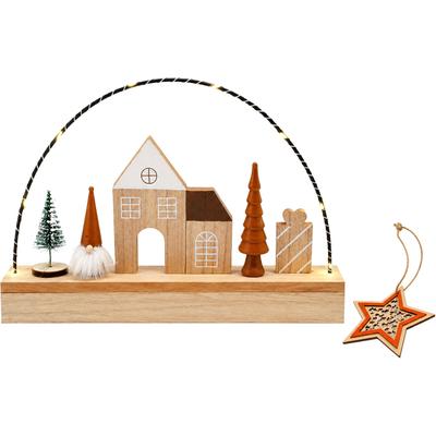 LED Dekoobjekt OTTO HOME "Holzdekoration Weihnachten, 1 Stück", braun (natur), B:6cm H:20cm L:30cm, Leuchten, Gratis-Hänger, 6h-Timer, 20 cm Hoch
