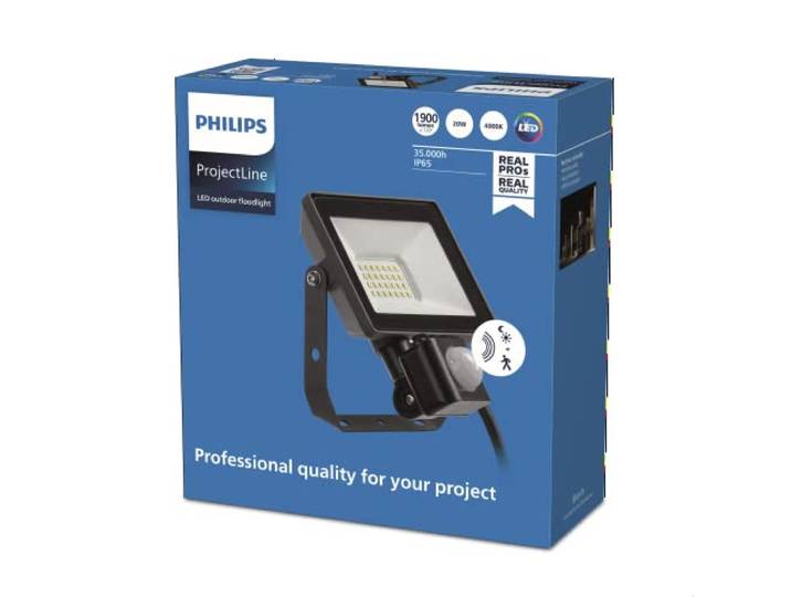 Philips ProjectLine Flutlicht, 20W, 4000K, mit Sensor, schwarz, 6500K