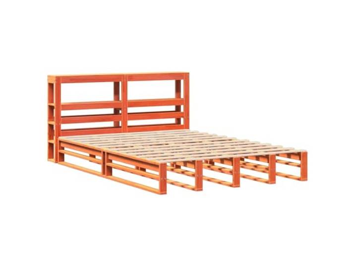 KTHLBRH Bettgestell mit Kopfteil braun Wachs 150 x 200 cm massiv Kiefer Mit Ablagen, Lattenrost im Lieferumfang enthalten, stabiler Rahmen, Rückenunterstützung, rustikaler Stil