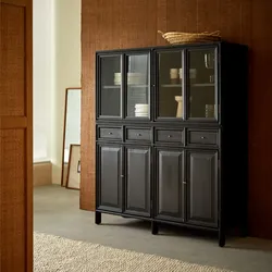 Anna - Geschirrschrank hoch mit Glas und Volltüren aus Mindi 120 cm