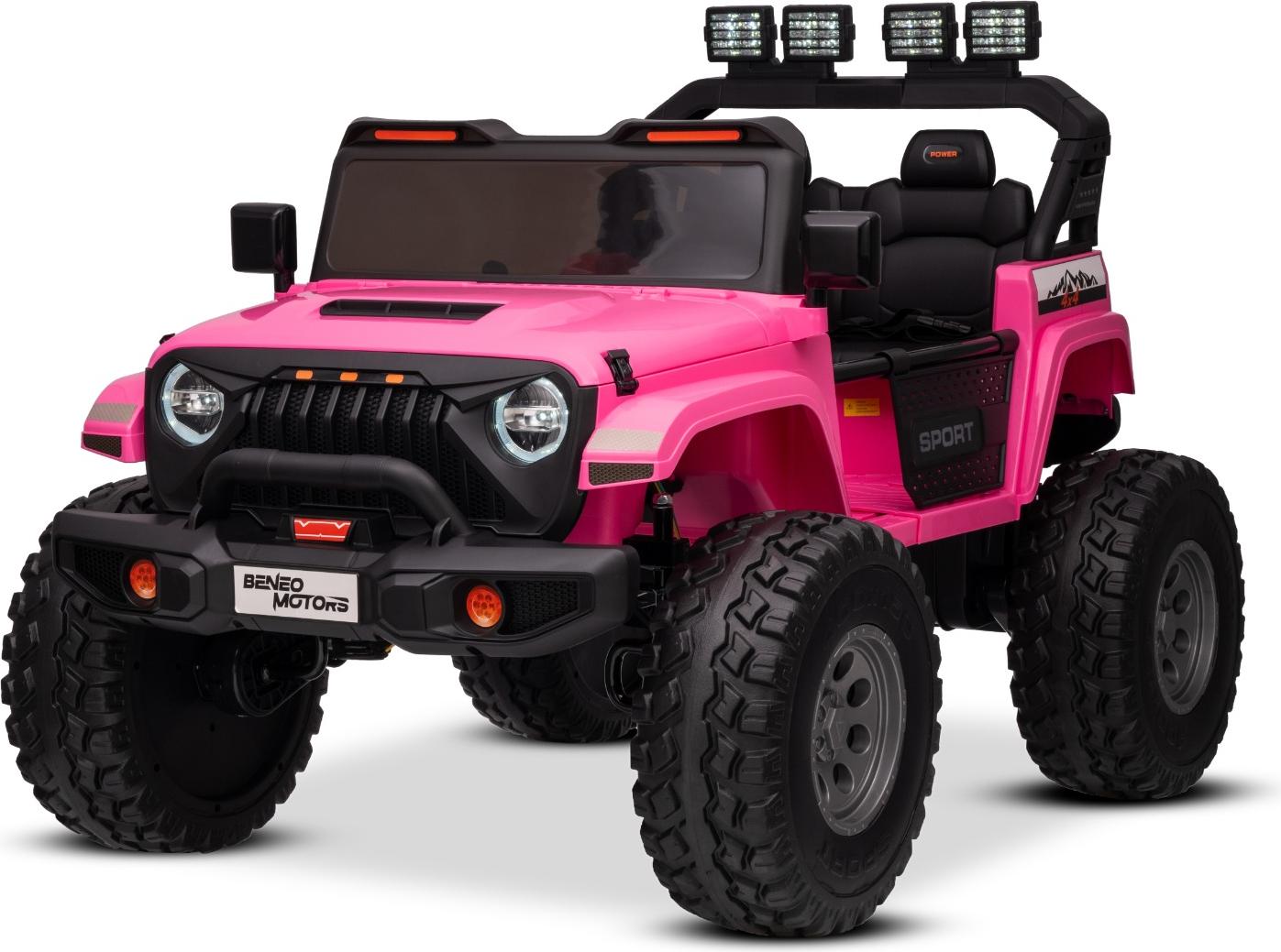 Elektrisches Kinderauto Beneo Motors OFFRIDE 4x4 Zweisitzer 24V, rosa, MP3-Player mit USB/AUX-Eingang, 4x4 Antrieb, Lithium-Akku, große EVA-Räder mit Hinterradfederung, Fernbedienung, LED-Lichter