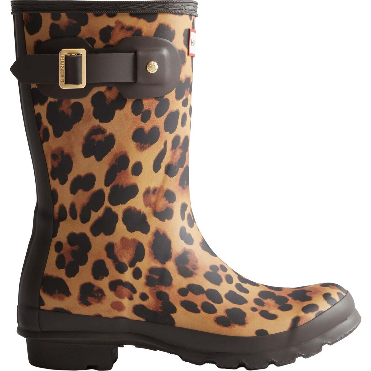 Hunter Womens Original Short Leopard Boot leopard print/chocolate brown (LO) 4 HFRW0010261-LO-4