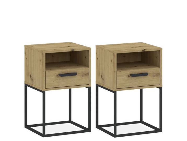 Lot de 2 tables de chevet hautes RECTUS - L40 cm - Décor Chêne 2 tiroirs