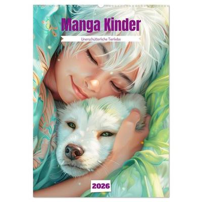 Manga Kinder - Unerschütterliche Tierliebe (Wandkalender 2026 DIN A2 hoch), CALVENDO Monatskalender