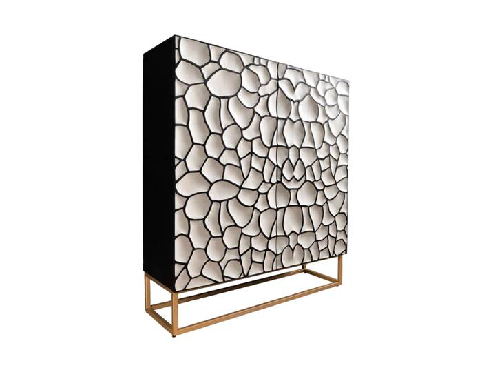 Massivholz Design Highboard „Vulcan Mosaik“ Mangoholz Weiss / Schwarz Invicta Interiors