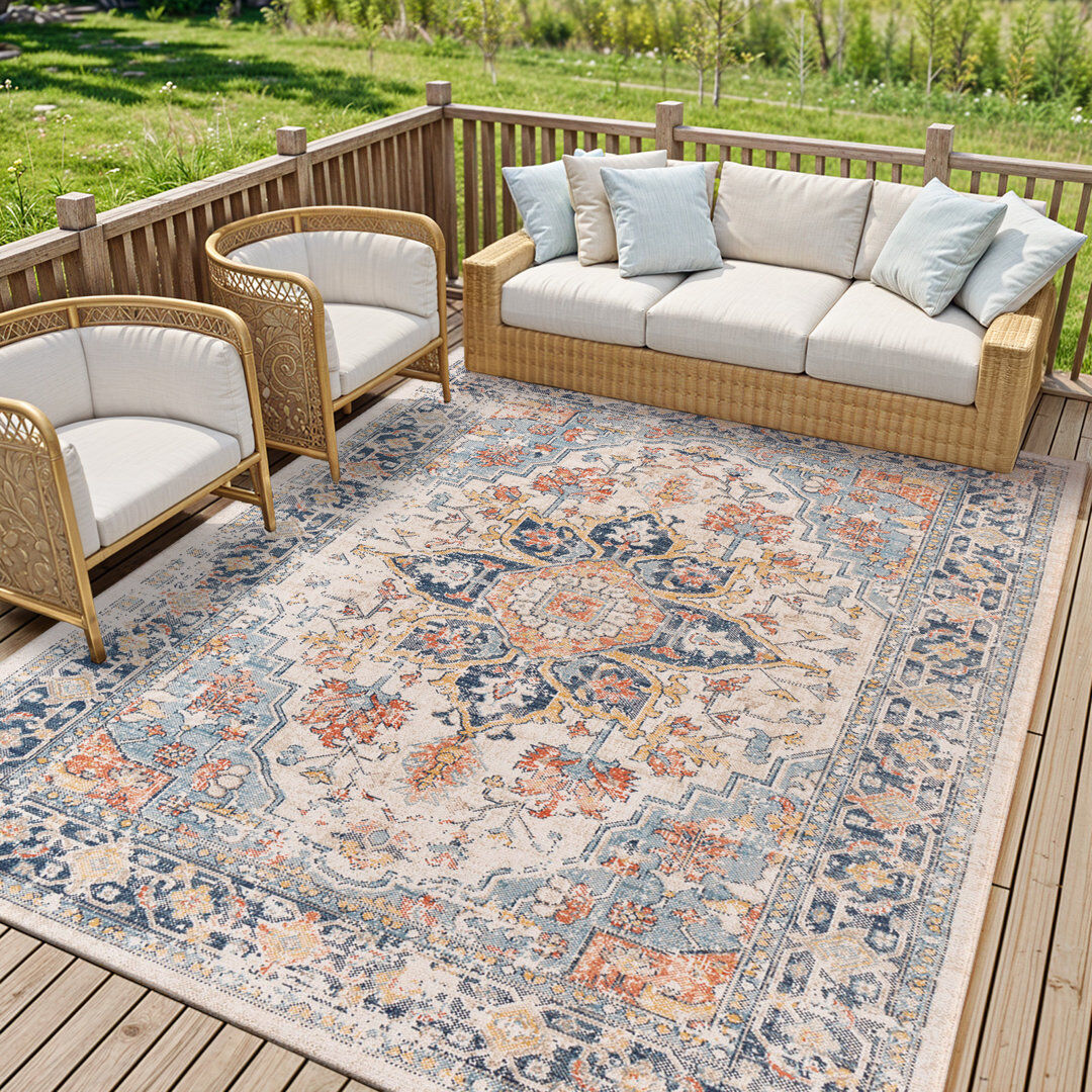 Latitude Vive Antwian Traditional Boho Dark Blue Area Rug Orange;Blue Rectangle 120 x 170cm