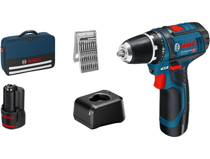Akku-Bohrschrauber GSR 12V-15, 2 x Akku GBA 12V 2.0Ah, Bit-Set 25-tlg