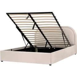 BETT mit Stauraum 140/200 Chenillegewebe Hellbeige Quillien