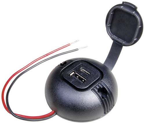 ProCar Runde Aufbau-Power USB-C/A Doppelsteckdose mit Deckel Belastbarkeit Strom max.=5A 12 V, 24V