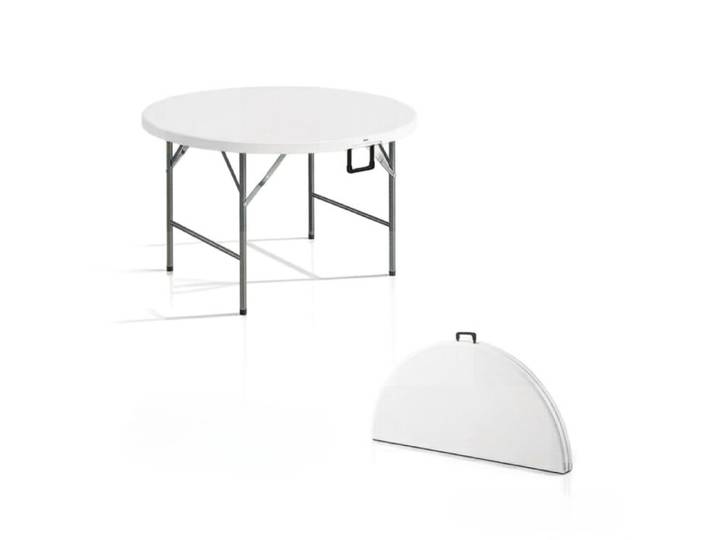 Table de Jardin Ronde Pliable Ø122cm Table d'Extérieur 6 Personnes Structure Métallique PEHD Résistante Gain de Place