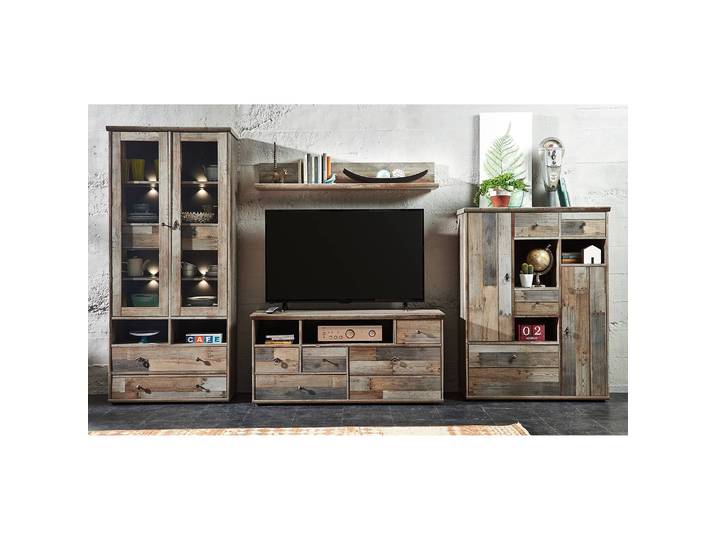 Armoire vitrine avec éclairage 83 x 188 x 39cm Marron/Gris