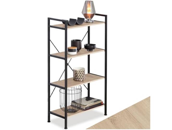tectake® Industrial Möbel Regal Metall und Holz, mit 4 Ebenen, 67,5x31,5x121,5cm, Bücherregal Wand, Raumteiler Regal, Küchenregal Wand, Nischenregal, Bookshelf - Industrial Holz hell, Eiche Sonoma
