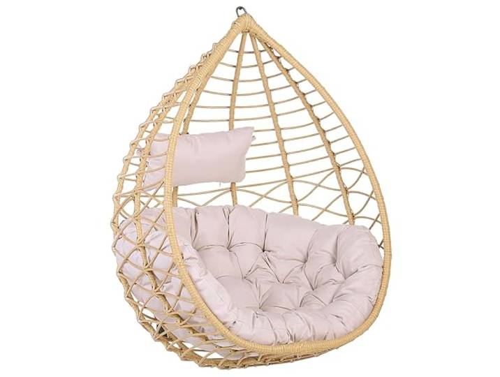 Fauteuil Suspendu en Rotin Beige avec Coussin pour Usage à l'Intérieur et Extérieur au Design Bohème Très Tendance Beliani