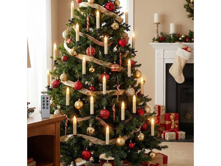 40 kabellose LED-Weihnachtsbaum-Kerzen mit Fernbedienung, Timerfunktion, weiss