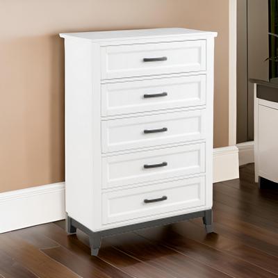 Benjara Thiem 51 Inch Tall Dresser Chest with 5 Drawers, Black Handles, White Wood