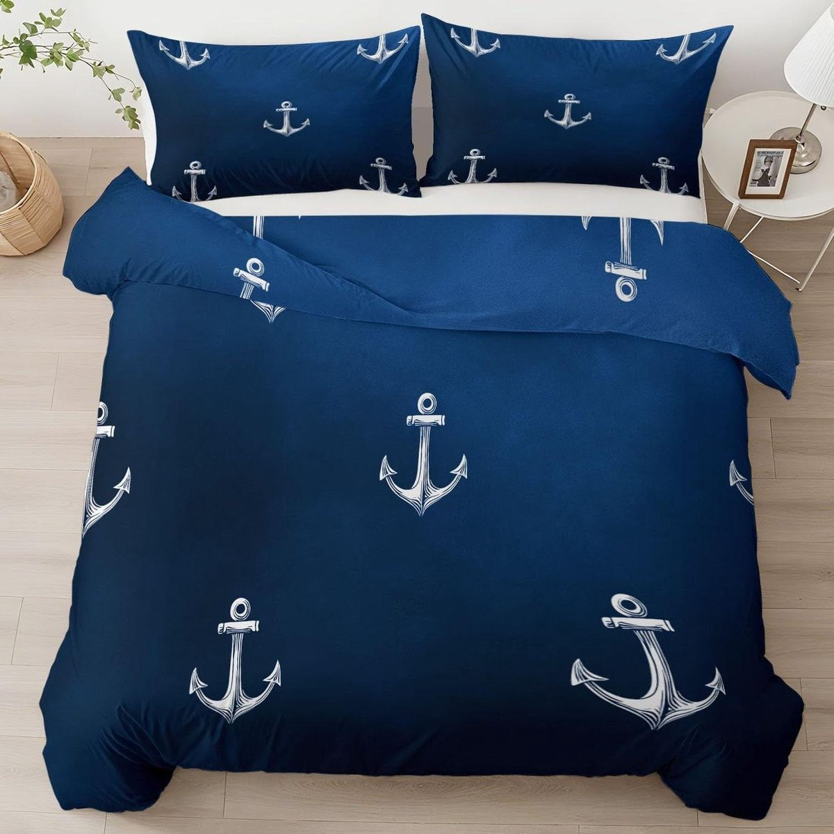 Omkeerbaar Dekbedovertrek Set Marineblauw 200x200 cm