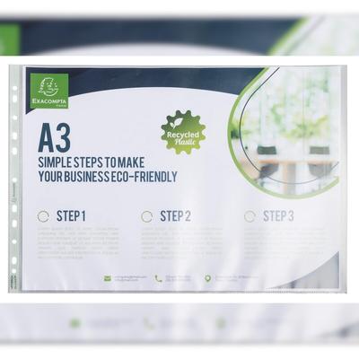 Exacompta 6230E 5x Beutel mit 50 Prospekthüllen, genarbt, Recycling-PP 90, für A3, Forever - Transluzent