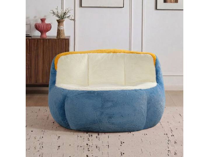 Grand canapé pouf une place canapé de détente 106 × 110 × 77 cm Bleu + Blanc + Jaune
