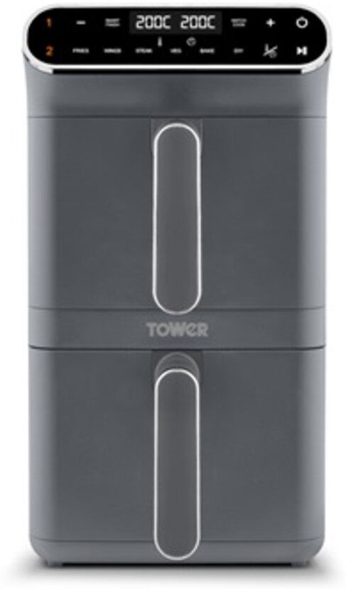 Tower T17190GRP Vortx XL Dual Stack Air Fryer with Digital Control Panel, Space Saving Design, 6 Preset Cooking Modes, Match Cook & Smart Finish Funct Black 11L