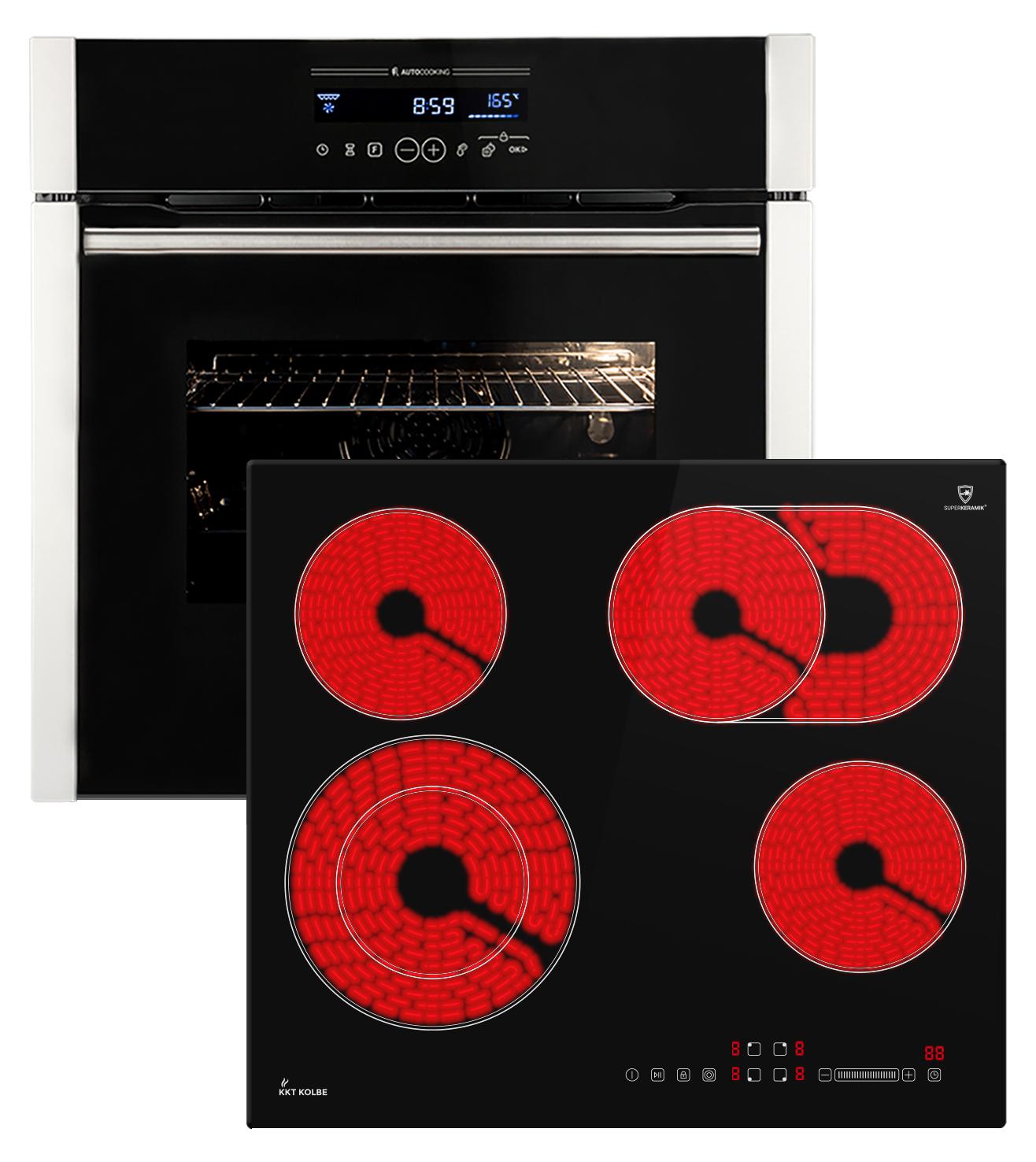 KKT KOLBE | Autarkes Herdset | 60cm Einbaubackofen EB8016ED | 59cm Kochfeld CH5901RL | Katalyse | Drehspieß | Pizzafunktion | Grill | Heißluft | Teleskopauszüge | Automatik-Timer | SET8016CH59RL