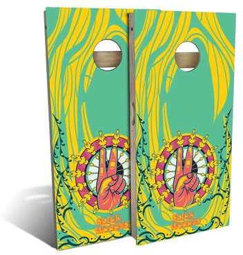 Skip's Garage 70s Peace Hands Outdoor Cornhole Board Set