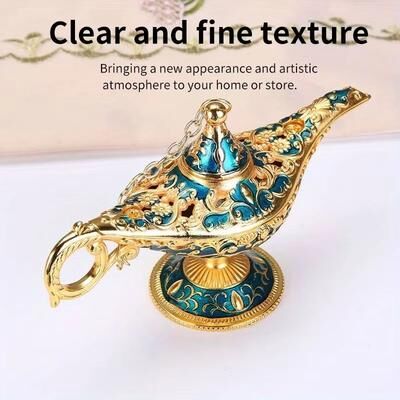 Inspired Finds Vintage Aladdin Magic Lamp Metal Ornament For Home & Fantasy Decor gold Red l 8.27x4.33in