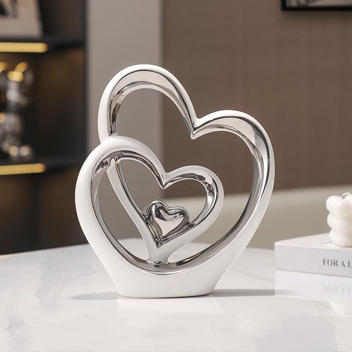 Dailygoods Hart Ornament Dubbel - Keramisch Decoratief Beeld voor Woondecoratie