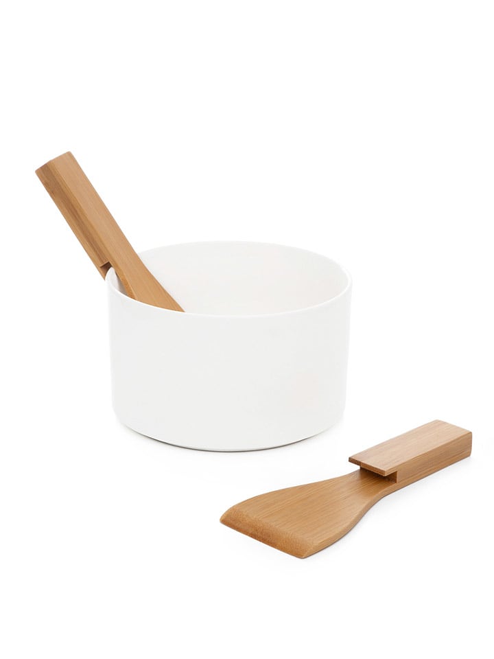 Homla 3tlg. Set: Salatschüssel "Fincan" in Weiß/ Natur - Ø 17 cm - onesize