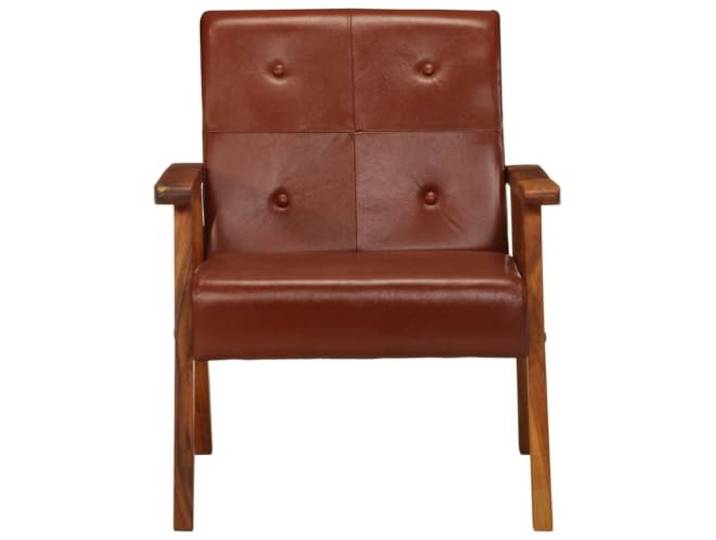 Sessel Braun aus echtem Leder mit Knöpfen, Akazienholz Leder, Knöpfe, Akazienholz, bis 110 kg, einfache Montage, edles Design