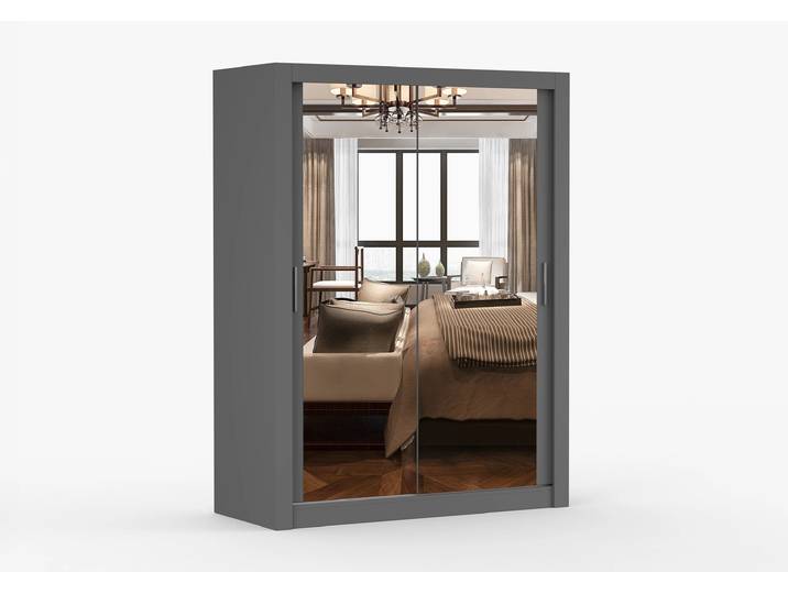 Schwebetürenschrank MILAN 150 cm Grau Grau + Spiegel
