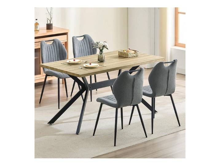 LuxusKollektion Essgruppe Esszimmergruppe 140x80x76 Holz vier Stühle Licht Tisch 4 Dunkelgrau