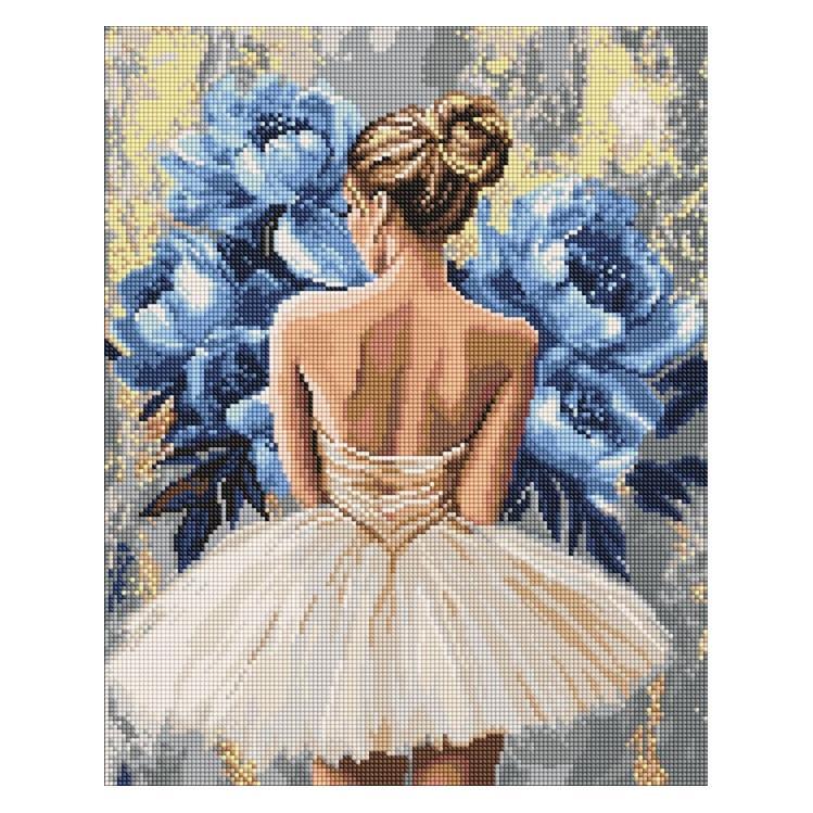 Ideyka Diamant Mosaik - Ballerina mit blauen Pfingstrosen - art selena ua (AMO8350)