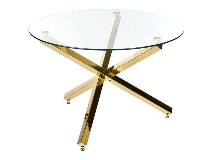 Beliani Esstisch Gold 110 cm 110 cm Sicherheitsglas Butler, Goldfarben, Transparent, Glas, Rund, 110x75x110 cm, Esszimmer, Esstische