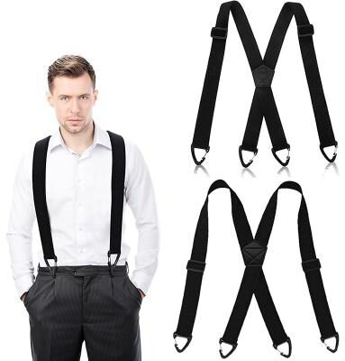 LightInthebox 2 Pcs X-Back Adjustable Work Suspenders for Men, 4-Clip Suspenders Hidden 1.5 Inch Heavy Duty Under Clothing Suspenders with Adjustable Clips