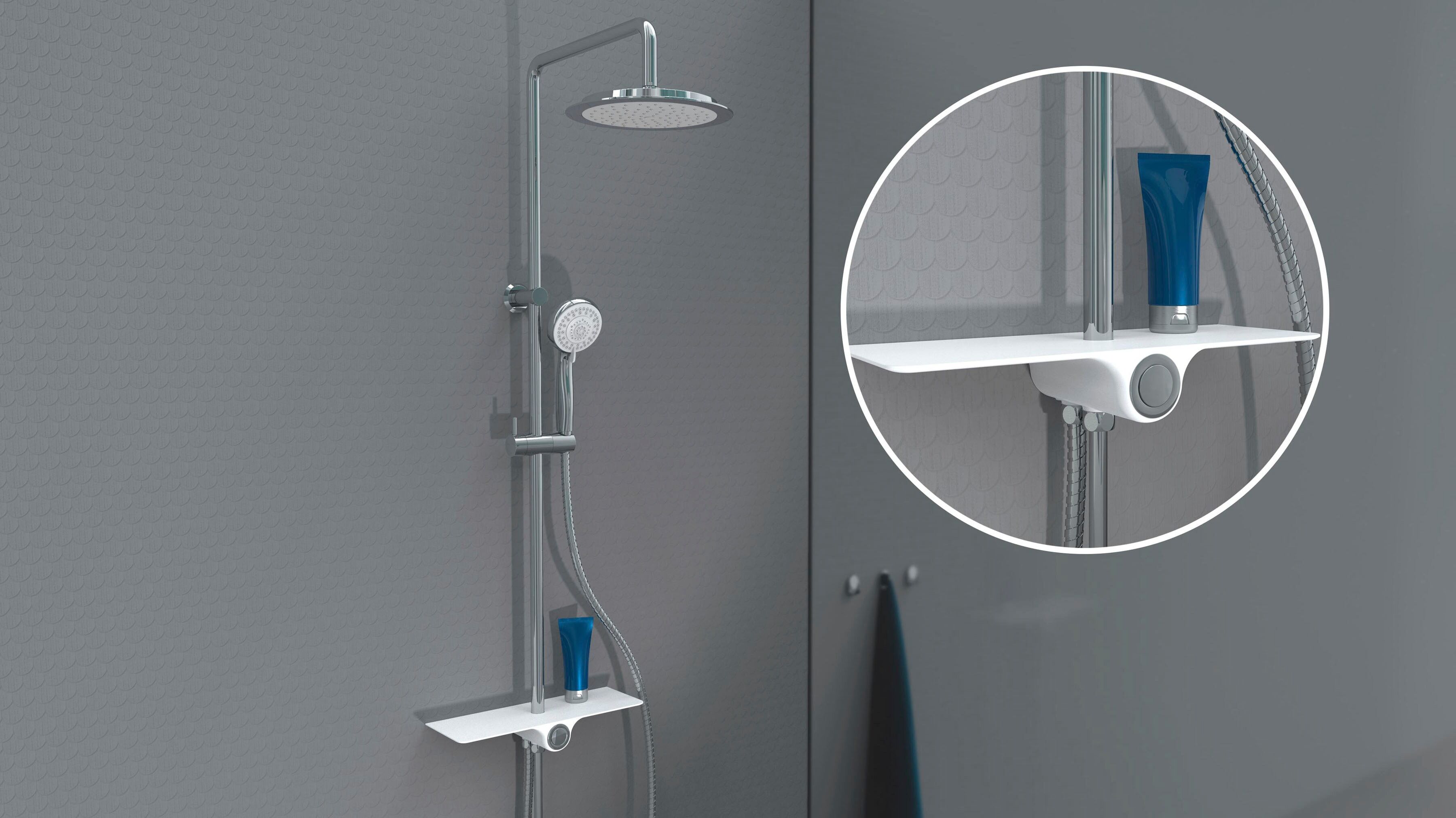 Duschsystem SCHÜTTE "Aquastar", weiss (weiß, chromfarben), H:113cm, Brausegarnituren, Duschsystem, Regendusche ohne Armatur, Duschsystem mit Ablage, mit 5 Funktionen weiß, chromfarben Einheitsgröße