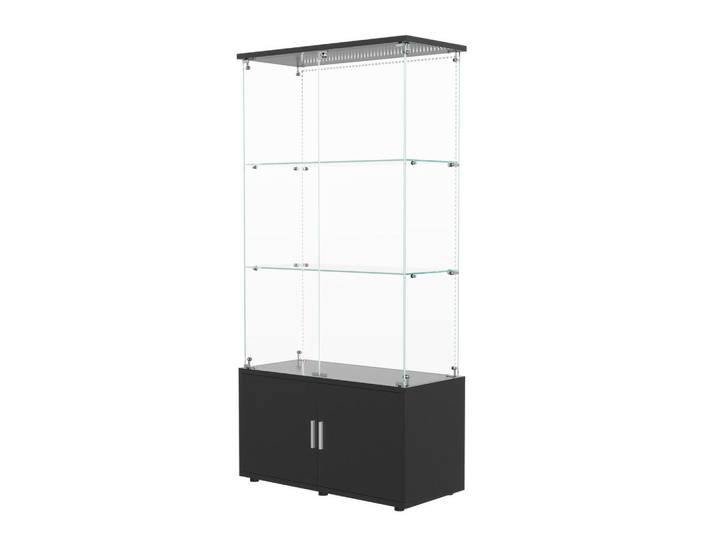 EuroLiving Vitrine Glas, 3 Einlegeböden, Led, Schränke, modern, schwarz, Schwarz, 78.51x164x35 cm, Esszimmer, Vitrinen, Vitrinenschränke